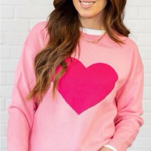 Vibrant Pink Heart Crew Neck Sweater